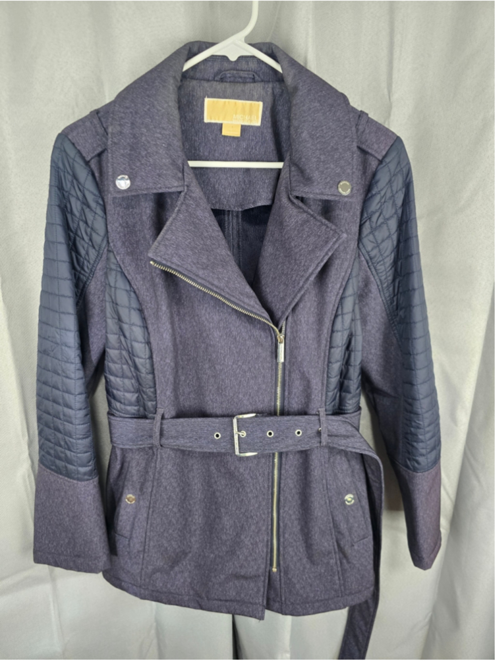 Women's Michael Kors Quilted Moto Jacket Blue Navy Size M